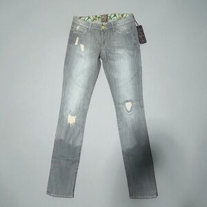 Rich & Skinny Gray Distressed Sleek 5 Pocket Jean Patches Size 27 NWT